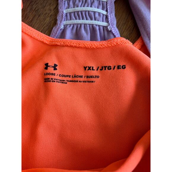 Under Armour Girls YXL Tank Top Loose Fit Purple Orange Layered Activewear - Picture 3 of 6